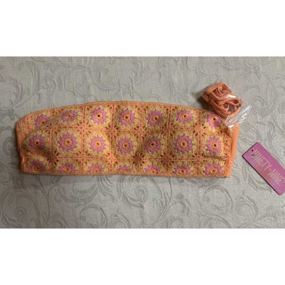 Ninety Nine Orange Floral Bandeau Bikini Top Woman’s Size Large NWT